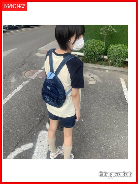 Denim Small Backpack Purse Y2K Mini Cute Cat Bookbag Tiny Japanese Bag Handbag
